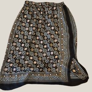 Ann Taylor Elegant Black, Pink and White Scarf Patterned Skirt